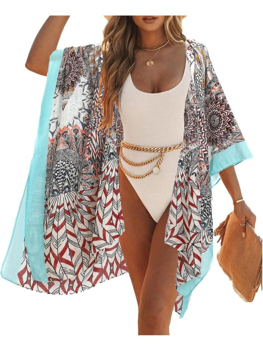 Women Retro Tribe Viscose Summer Lightweight Boho Kimono Cardigan Cover ups